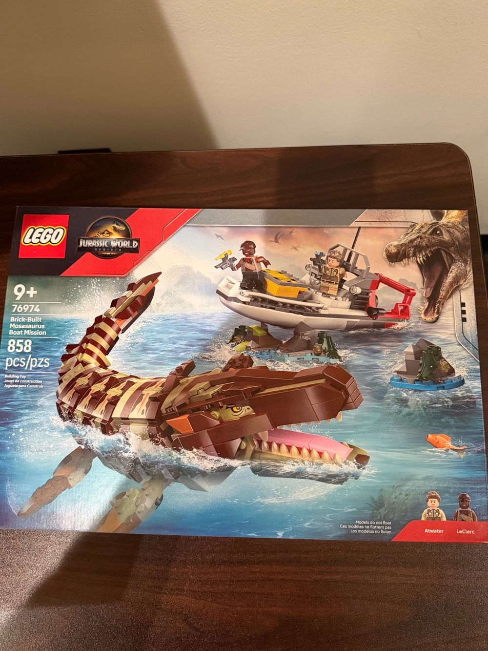 Lego Jurassic World Brown, Tan, White & Red Brick-Built Mosasaurus Boat Mission